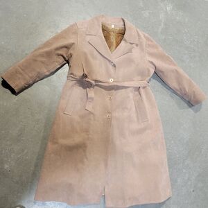 Vintage suede rose gold pink fur lined trench coat jacket Women's xlarge sz 18